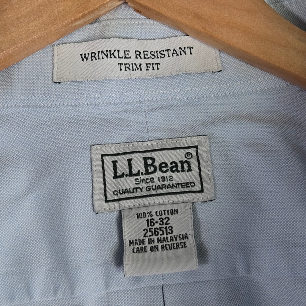 L.L. Bean Dress Shirt Mens 16-32 256513 Blue Wrinkle Resistant Button-Down Trim - Picture 5 of 14